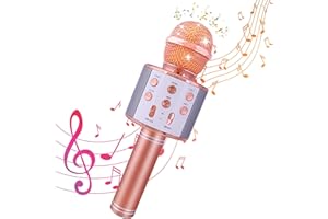 RAKING Microfono Wireless di Karaoke per bambini popolare canto microfono Bluetooth senza fili con microfoni portatili parlanti per bambini ragazzi ragazze che imparano i giocattoli (oro rosa)