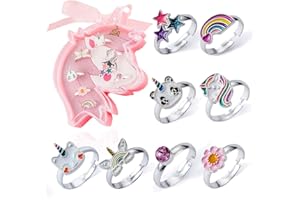powerking Girl Rings, Adjustable Jewelry Rings Set with Box, Girl Play Makeup Dress Up Rings for Kids and Little Girls