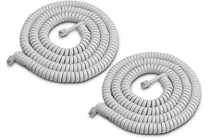 SHONCO Cable de TeléFono 7M 2Paquetes,4p4c en Espiral de 0.9 a 7M de Cable Receptor de TeléFono Fijo en Espiral Rj9 (Blanca)