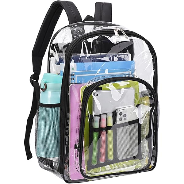 Zaino Trasparente In PVC - Nero Grande - Impermeabile Per Scuola, Palestra E Viaggi