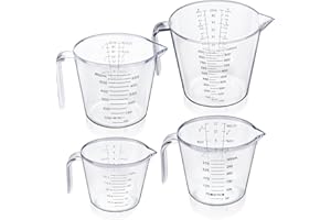 Measuring Jug Set of 4 for Kitchen, Lychico BPA Free Liquid Nesting Stackable Measuring Cups with Spout and Handle, Plastic Jugs 150ML / 300ML / 600ML / 1000ML with Ml Oz Cup Measurement