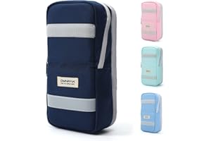 Omnpak Piórnik z podwójnym otworem o dużej pojemności stabilny student chłopcy dziewczęta szkoła odporny na zalanie odporny na zarysowania, NIEBIESKI, piórnik