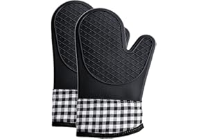 ATWG Oven Gloves Heat Resistant - Non Slip Silicon Kitchen Mitts for BBQ Cooking Baking Microwave Gauntle with waterproof (Black)