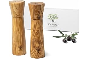 SOLTAKO Macina sale e pepe in legno d'ulivo - Set di 2 macinaspezie - Macinino manuale - Sale e pepe di qualità premium - Autentico legno d'ulivo - Accessori da cucina
