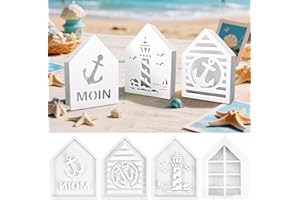 UNIANE 4 Stück Silikonformen Gießformen Häuser, Silikonform Haus Leuchtturm Maritim Anker, Gießform Haus, Gießformen Silikon Sommer, Kerzenform Seifenform Epoxidharz Formen für Seife Gips