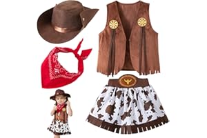 LUKIUP 4 Pièces Deguisement Cowboy Enfant, Angels Deguisement Costume de Cowboy avec Bandana Rouge et Chapeau pour Garçons Filles Halloween Carnaval Cosplay Fête