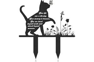 Eiapadeor Cat Memorial Gifts for Garden - Metal Pet Cat Memorial Plaques, Butterfly Flower Design Grave Markers, Sympathy Gift Grave Stake for Outdoor Ornaments, Cemetery Garden Yard Graveyard Decor