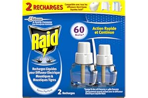 Raid Recharges pour Diffuseur Électrique Liquide, Moustiques et Moustiques Tigres, 60 Nuits, Insecticide, Lot de 2