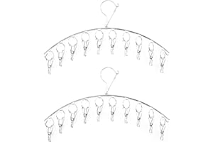 FISHSHOP 2pcs Colgador de Ropa de Acero Inoxidable, Percha, a Prueba de Viento Tendedero con 10 Pinzas para Tender La Colada, Ropa, Calcetines, Ropa Interior …