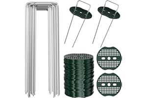 WinGluge 50 ancoraggi a terra zincati, 20 rondelle, picchetti da giardino U, tende, erbacce, campeggio, giardinaggio, erba artificiale