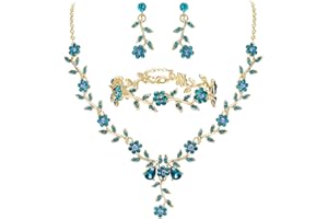 Clearine Women's Wedding Jewellery Set for Party Prom Leaf Cluster Flower Crystal Pendant Necklace Dangle Earrings Link Bracelet for Bridal Brides Bridessmaid