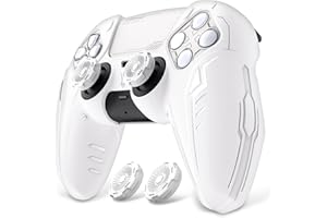 playvital Cover Silicone per ps5 Controller,Joystick Custodia Protettiva Antiscivolo&Copri Analogici&Adesivo Touchpad,Compatibile con Base di Ricarica,CyberMech-Bianco