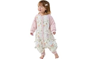 Chilsuessy Baby Winter Schlafsack 3.5 Tog Babyschlafsack mit Füssen Strampler Winterschlafsack mit abnehmbar Ärmel Schlafanzug Kinder Schlafsack, 3.5 Tog/Elfen Garten, M/Baby Höhe 85-95cm