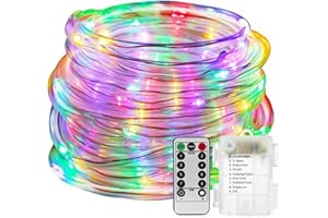 AVEKI Guirlande lumineuse LED de 10 m, 100 LED, à piles, avec télécommande et 8 modes, étanche, décoration pour intérieur ou extérieur, jardin, mariage (lumière colorée)