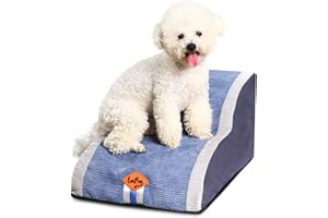 LaiFug Curved Dog Stairs for Small Dogs, 2-Step Pet Stairs for High Beds and Couch, Non-Slip Balanced Dog Indoor Step with High Density Foam, Removable cover for Joint Pain Old Dogs, Cats, Blue