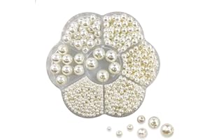 Dreamark 1150 Stück Creme Perlen Set, 3/4/5/6/8/10/12mm Weiße Runde Perlen zum Auffädeln Perlen Ketten Selber Machen Set Perlen für Armbänder, Ohrringe, Halskette, Schmuck und Kleidung Dekorieren