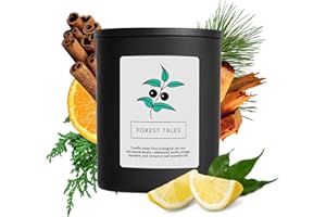 Hagi Forest Tales Candela Di Soia, Tempo Di Combustione Circa 75 h, Candela Profumata In Un Bicchiere, Cera Di Soia Ecologica, Legno di cedro, cannella, arancia, mandarino