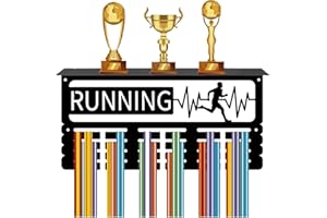 CREATCABIN Appendiabiti per Medaglie da Corsa Espositore Porta Medaglie per Corridori con Ripiano Porta Trofei Montaggio A Parete Telaio in Ferro Ganci per Medaglie Sportive Organizzatore 40x20x10cm