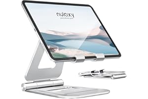 NULAXY Doppelter Faltbar Tablet Ständer, Vollständig Verstellbarer Desktop Tablet Halterung: iPad Staender für Büro, Kompatibel mit iPad Pro Air Mini, Samsung Tab, Die Meisten Mobilgeräten - Silber