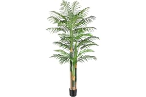 Keeplush 7ft Tall Triple Golden Cane Artificial Palm Tree Outdoor, Large Artificial Plants Outdoor Tree for Living Room Patio Office Home Decor 1PCS