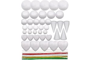 SNAIL GARDEN SNAILGARDEN White Foam Balls,60 Polystyrene Craft Balls + 10 Styrofoam Hearts + 5 Blank Foam Cones + 20 Craft Wires,for DIY Decoration,Art Craft, Household and School Projects