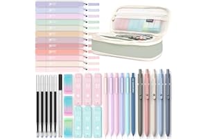 Four Candies 39 articoli estetici per la scuola con grazioso astuccio, 12 evidenziatori pastello, 5 penne gel inchiostro nero, 6 matite meccaniche set da 0,5 e 0,7 mm per studenti di cancelleria