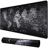 McStorey Gaming Mouse Pad 90x40 cm Geniş D&uuml;nya Haritası Desenli Kaymaz Tabanlı Dikişli Kenar B&uuml;y&uuml;k Klavye Mouse Altlığı Siyah