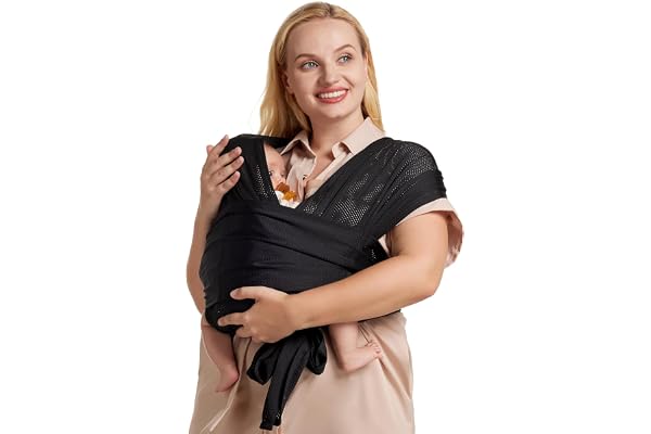 Momcozy Écharpe de portage bébé ajustable à boucle, en maille aérée respirante, porte-bébé facile à enfiler, pour nouveau-né à tout-petit 3,5-16 kg, tour de taille 76-120 cm, noir classique