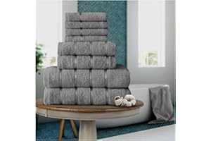 FAIRWAYUK 8-Piece Towels Bale Set for Bathroom, Ultra Soft Premium Quality Water Absorbent Towel Gift Sets, 100% Egyptian Cotton, 4x Face 2x Hand 2x Bath Towels, Silver