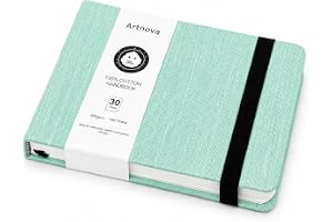 A6 skissbok grön 100 % bomull 300 gsm, liggande horisontell – akvarellblock och bläck, 30 ark (60 sidor), kallpressat papper