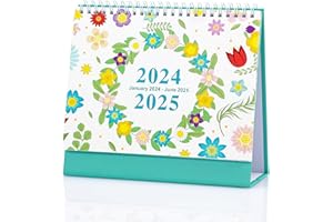 HEIGUDAN Desktop Calendar January 2024 to June 2025, One Month to View UK Desk Calendar, Portable School Year Planner for Home School Office (Hundred Flowers Style)