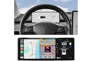 AAMHHM Affichage tête Haute pour Tesla Model Y 2019-2024 & Model 3 2017-2023 avec Carplay sans Fil/câblé Android Auto Bluetooth Données synchrones Affiche la Batterie, Le kilométrage, la Vitesse(10 Pouces).