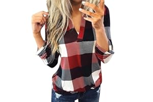 TOFOTL Chemise Femme Chic et Elégant Mode Doux Tee Shirt Femme Mode Carreaux Manches Longues T Shirt Femme Printemps Pas Cher