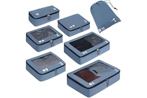 ECOHUB Kostki do pakowania do walizki 7 PCS Organizatory podróży Torby do pakowania Akcesoria podróżne Torby na buty dla podróżnych Torba do przechowywania Torby organizacyjne(Niebieski)