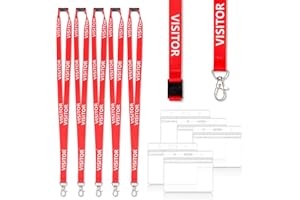 WDFCN 5 Pcs Red Visitor Lanyards for Neck Lanyard with Card Holder Transparent Waterproof Breakaway Safety Id Badge Holder for Id Cards Holder