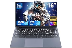 Ordenador Portátil 16 Pulgadas, PC Portátil con Procesador Core i5 8210Y, 16GB RAM 1TB SSD, Laptop Win 11 con Pantalla FHD IPS 1920*1200, Teclado Retroiluminado Type-C, Computadora Portátil Versátil