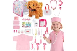 TOSZOLY Maletin Medicos Juguete, Maletín Veterinaria Juguetes Incluye Perro de Peluche Estetoscopio Termómetro, Juguete de Doctor para Mascotas de rol para Niños de 3 4 5 Años