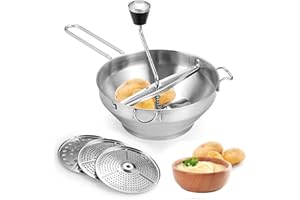 WIGUROE Food Mill Potato Ricer, WIGUROE Stainless Steel Food Mills with 3 Milling Discs, Rotary Food Mill for Tomato Sauce, Potatoes, Baby Food or Canned Goods