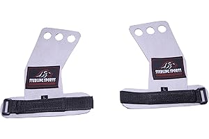Sterling Sports Gymnastics Hand Grips with 3-Hole Design, Black Leather Palm Protection, Adjustable Wrist Strap,