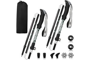 NASTOPEE Bâtons de randonnée pliables en carbone 7075 en aluminium ultra léger télescopique réglable 105-125 cm Bâtons de marche nordique Canne de marche pliable pour homme et femme avec accessoires tout