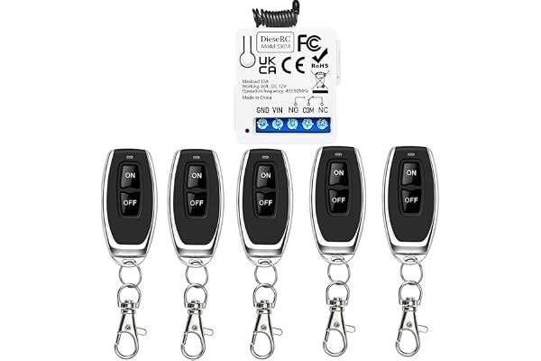 DieseRC 433Mhz Universal DC 12 V 1CH trådlös fjärrkontrollbrytare RF-relämottagarmodul med 5 sändare gör-det-själv-fjärrkontroll