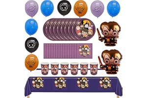 PIUMOJ Harry Partygeschirr Set, Partygeschirr Kindergeburtstag Potter, Wizard Geburtstag Partygeschirr, Pappteller, Servietten, Tischdecke, Luftballons, Harry Pappteller Geburtstag Party, 20 Gäste