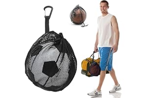 WIOONI Borsa per Palloni, Borsa Calcio, Zaino in Rete da Basket, Borsa Portapalloni Portatile con Moschettone e Organizer per Bambini, Ragazzi e Adulti