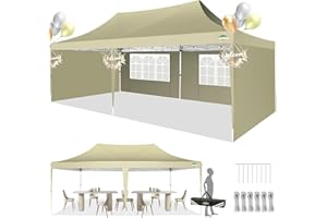 COBIZI Pop Up Gazebo, 3x6m Gazebo with 4 Removable Sidewalls, 3 Adjustable Height Waterproof, UV-Resistant with Carry Bag, 4 Stakes, 4 Ropes for Weddings, Parties, Picnics and Commercial(Khaki)
