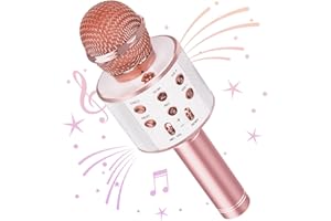 Wowstar Wireless Microphone, Karaoke Bluetooth Microphone for Kids Adults, Portable Toy Karaoke Mic Speaker Machine, Home KTV Player Support Android & iOS Devices Party Singing (Rose Gold) Bugle Brass