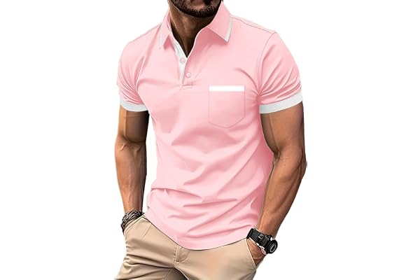 zitysport Polos Homme Manches Courtes Sport Tennis Shirt Respirant Fonctionnel avec Poche Chemises Eté Golf Extérieur Slim Fit Polo Hommes Golf Poche Poitrine Regular Fit Tshirt