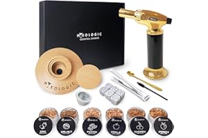 MIXOLOGIC Whiskey Smoker Kit with Torch, 6 Wood Chips, Ice Stones & Accessories, Old Fashioned Whisky Set, Cocktail Smoker for Drinks, Bourbon Infuser, Gift for Men, Husband, Dad (No Butane)