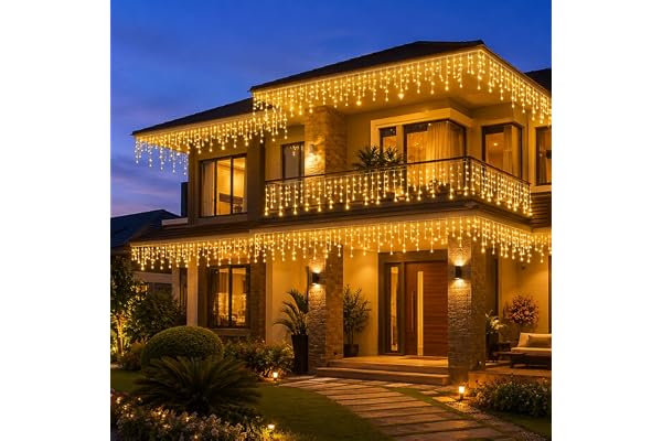 Desidiya 96 LED Warm White Icicle Curtain Lights, 10 Ft with 16 Drops | 8 Lighting Modes, Waterproof Decorative String Lights