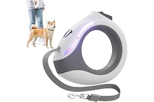 PESONCARL Smycz dla psa bez użycia rąk, smycz dla psa LED, chowana smycz dla psa z latarką, ładowalna, 299 cm, okrągły uchwyt, smycz dla psa z zamkiem, ergonomiczna, oddychająca lekka smycz dla psów