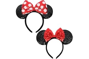 HXPLN 2 PCS Mouse Ears Headband, Classic Mouse Ears for Women Girls Adult, Shiny Headband for Park Trips Party Cosplay Costumes (Red)